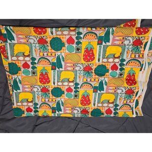 Vintage Fruit & Veggie Chickens Cotton Fabric 44" x 52" Retro Kitchen Pattern